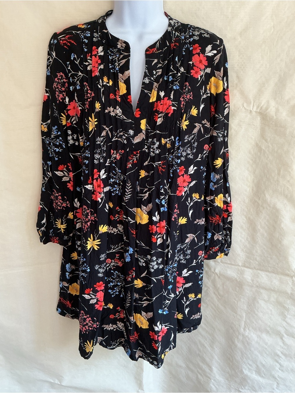 Old Navy Black Tunic with Red, Yellow & Blue Floral Print